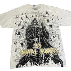 La Santa Muerte Graphic T‎ Shirt Grim Reaper Crow Skull All Over Print